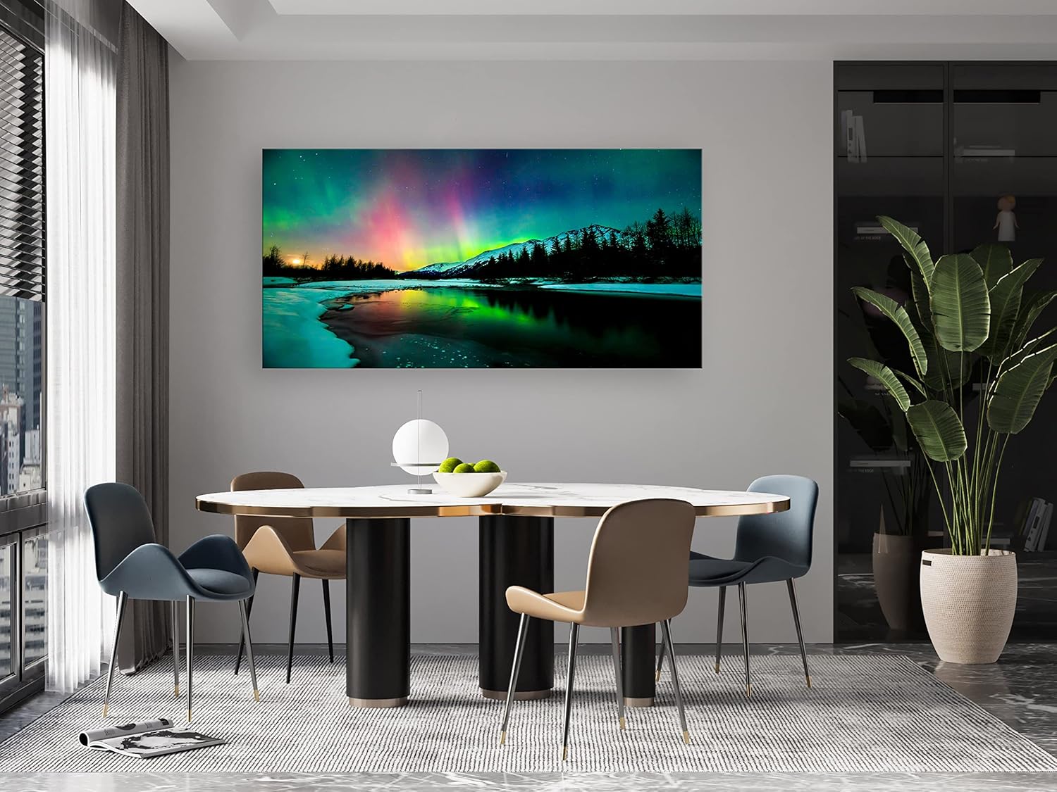 S01975 Wall Art Aurora scenery Painting on Canvas Prints Stretched and Framed Pictures to Photo Paintings on Canvas Ready to Hang for Home Decorations Office Wall Decor XXLarge 30x60 inch 30.00" x 60.00" Aurora-1