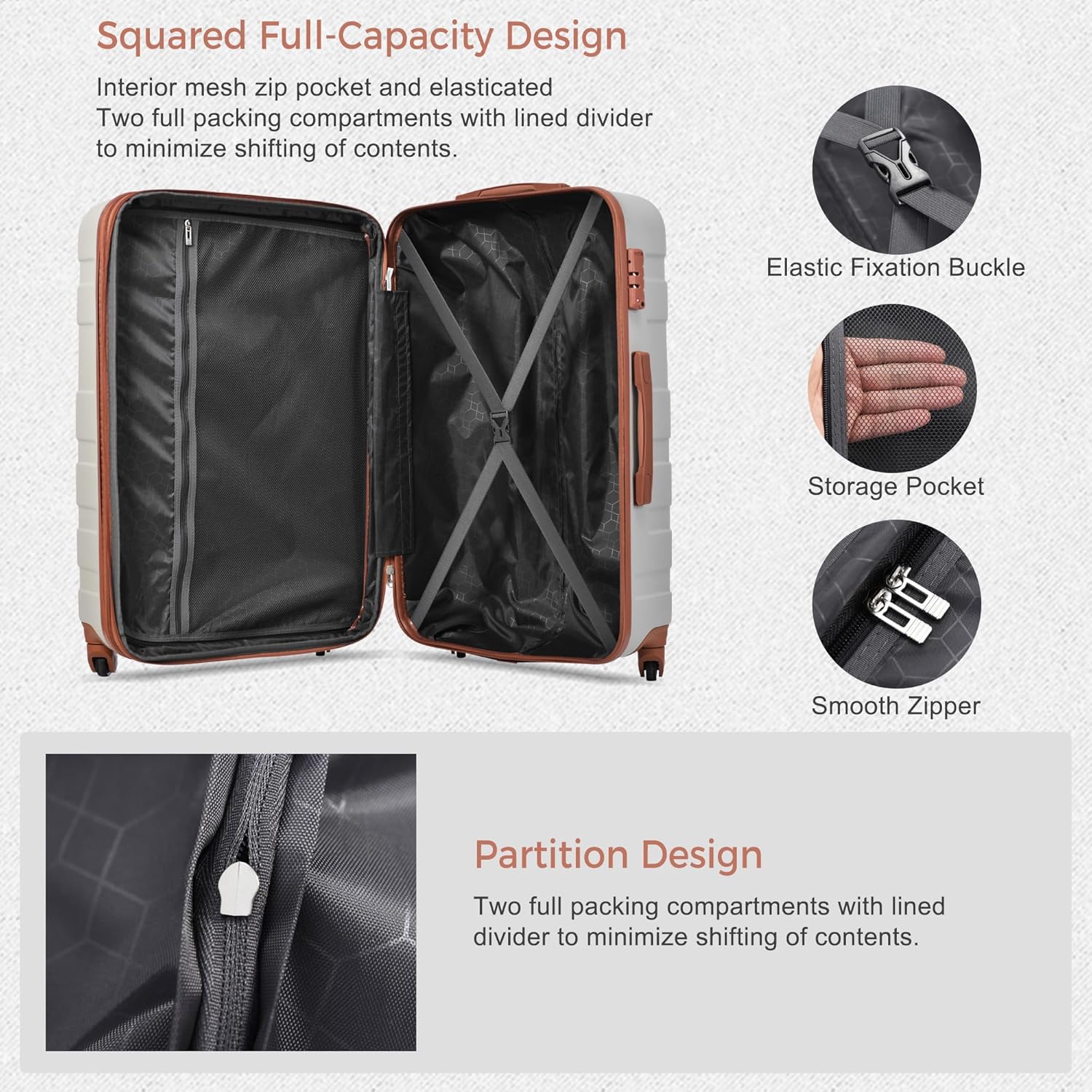 Merax Luggage Sets ABS Hardshell 3 Piece Suitcase with Spinner Wheels & TSA Lock, Lightweight Durable Travel Luggage 20''/24''/28'' for Airline Carry-On (Light Brown, No Extended Functions)