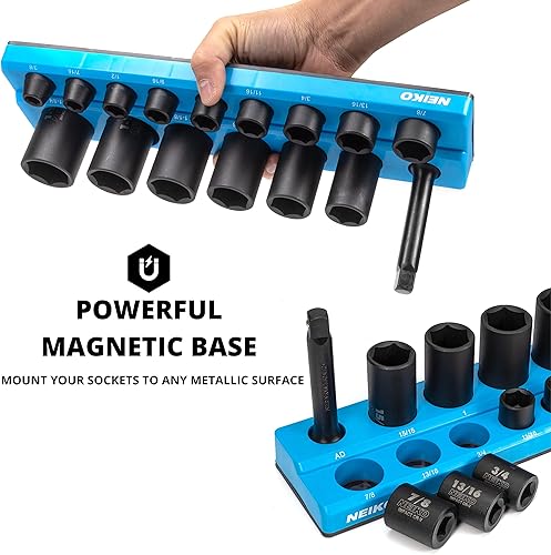 Miniatura 2 de NEIKO 03976A - Soporte magnético para enchufes unidad de 12 pulgadas SAE de 38 a 1516 pulgadas bandeja de enchufes poco profundos y poco profundos