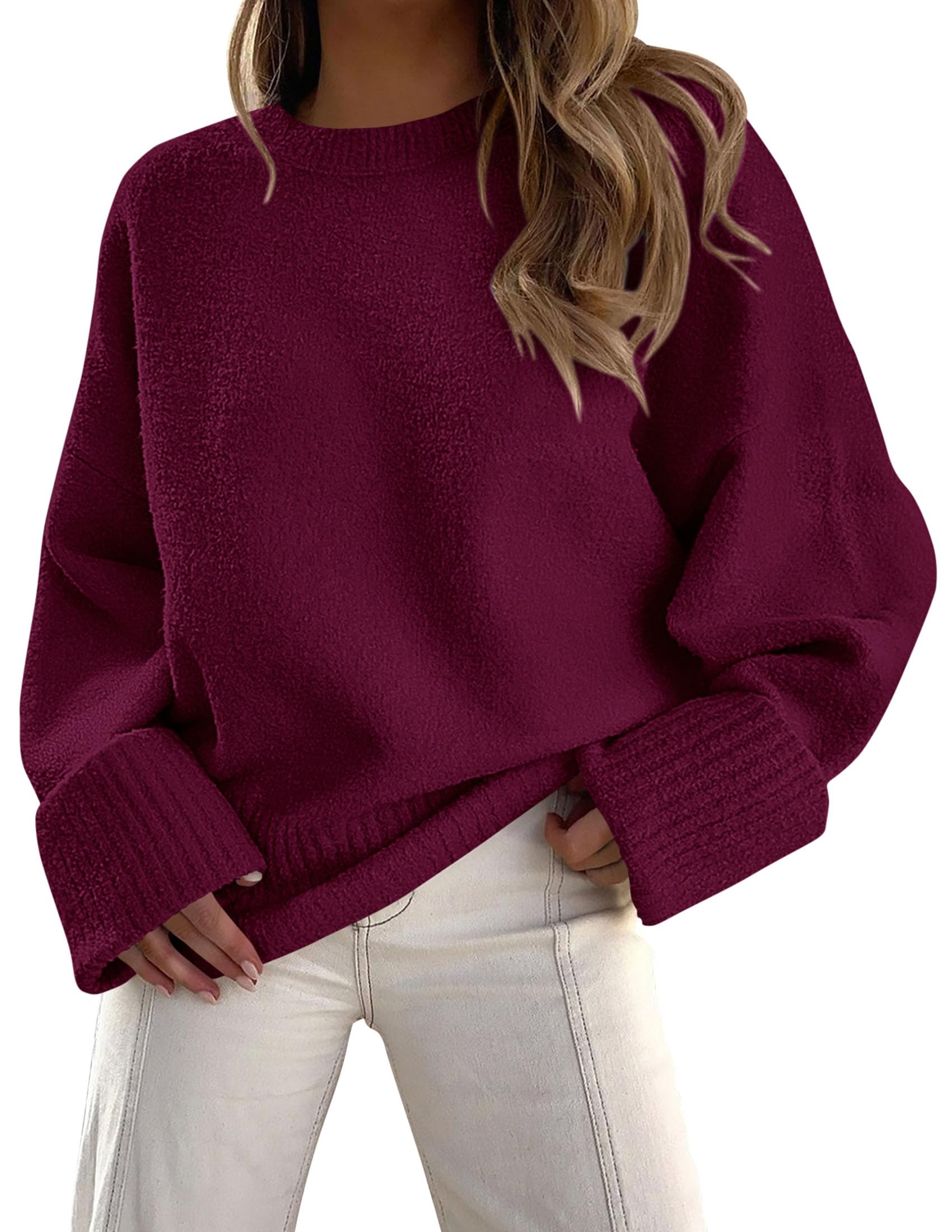 PRETTYGARDEN Womens Fall Oversized Sweaters Casual Crewneck Pullover Long Sleeve Fuzzy Chunky Knit Tops Blouse