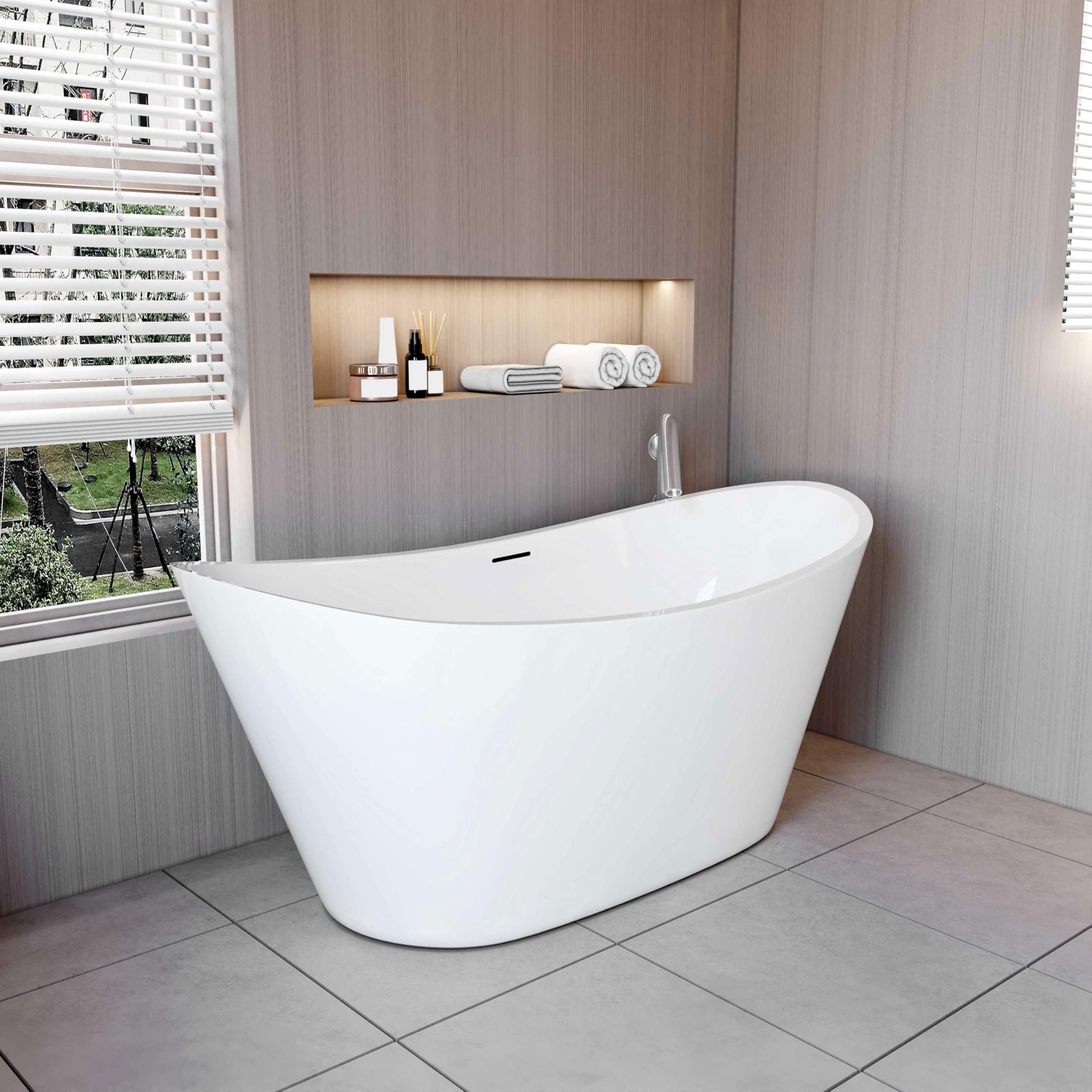 AICA Bañera exenta de acrílico lujosa y duradera - 1500x720x650mm - estilo ovalado - color blanco - incluye manguera + desagüe
