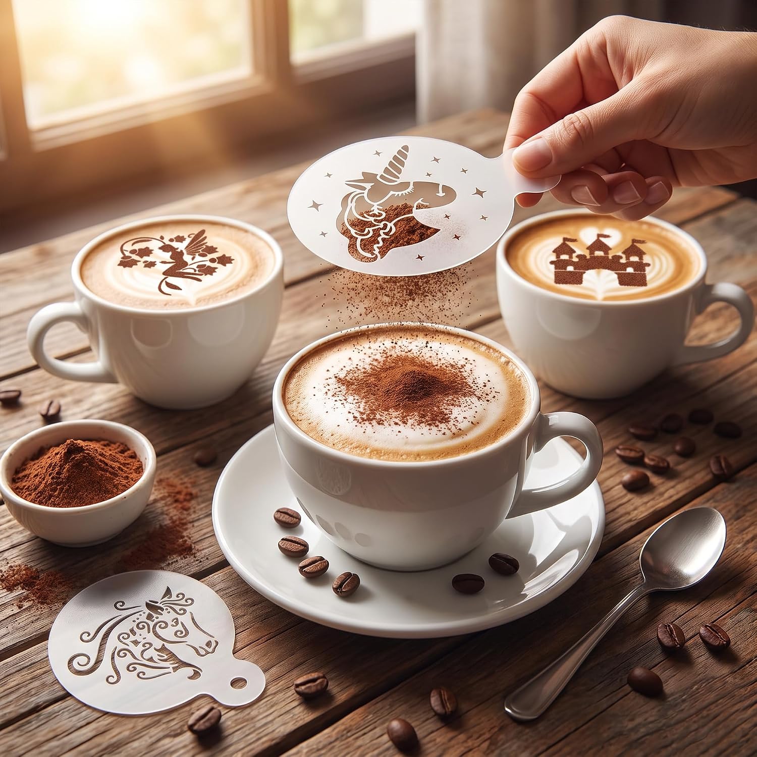 Sitsink Fairy Tale Coffee Stencils 24 Pcs Baking Craft Reusable Stencils
