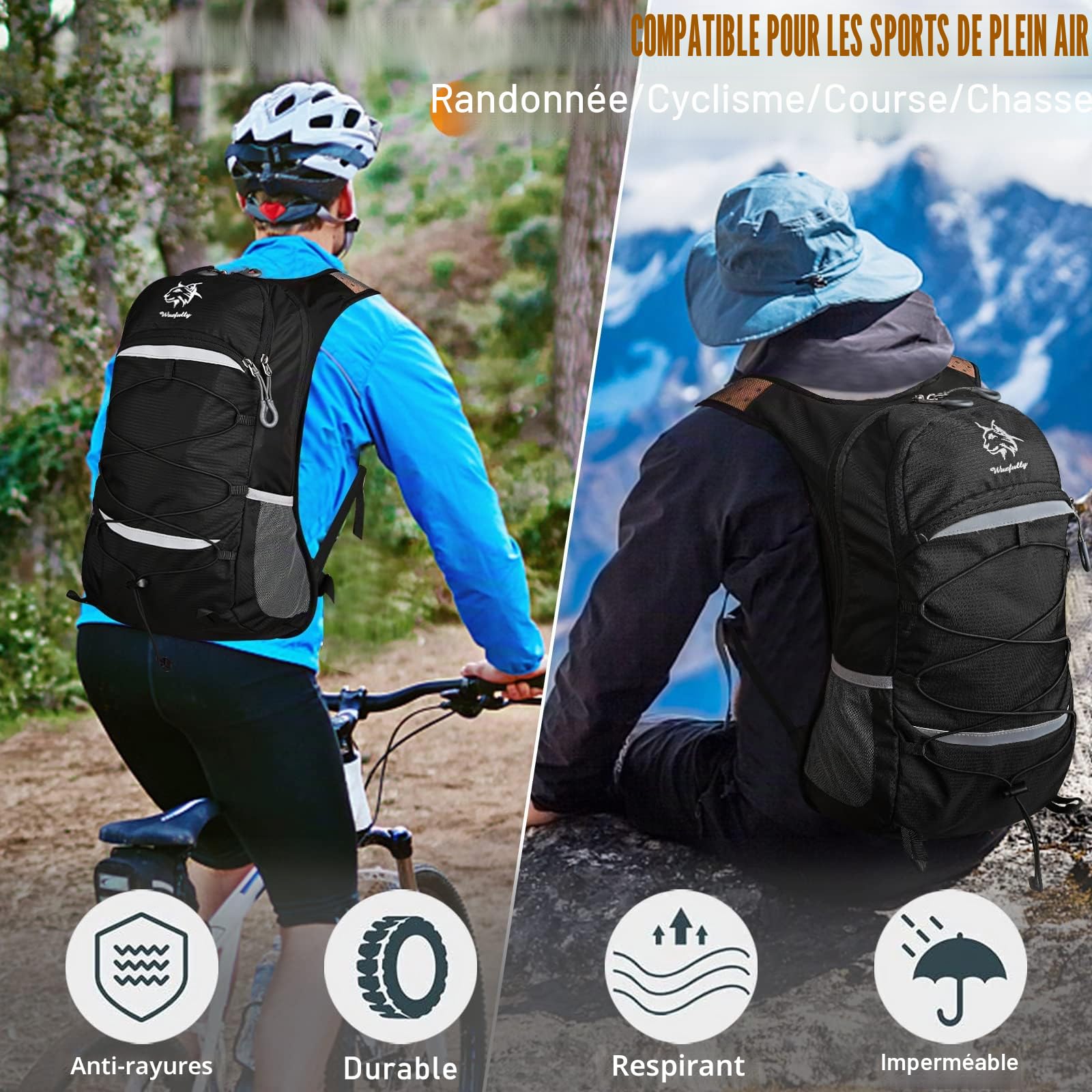Unisexe Sac à dos de Cyclisme Léger et Imperméable pour Bicyclette Randonnée,25 l,Noir