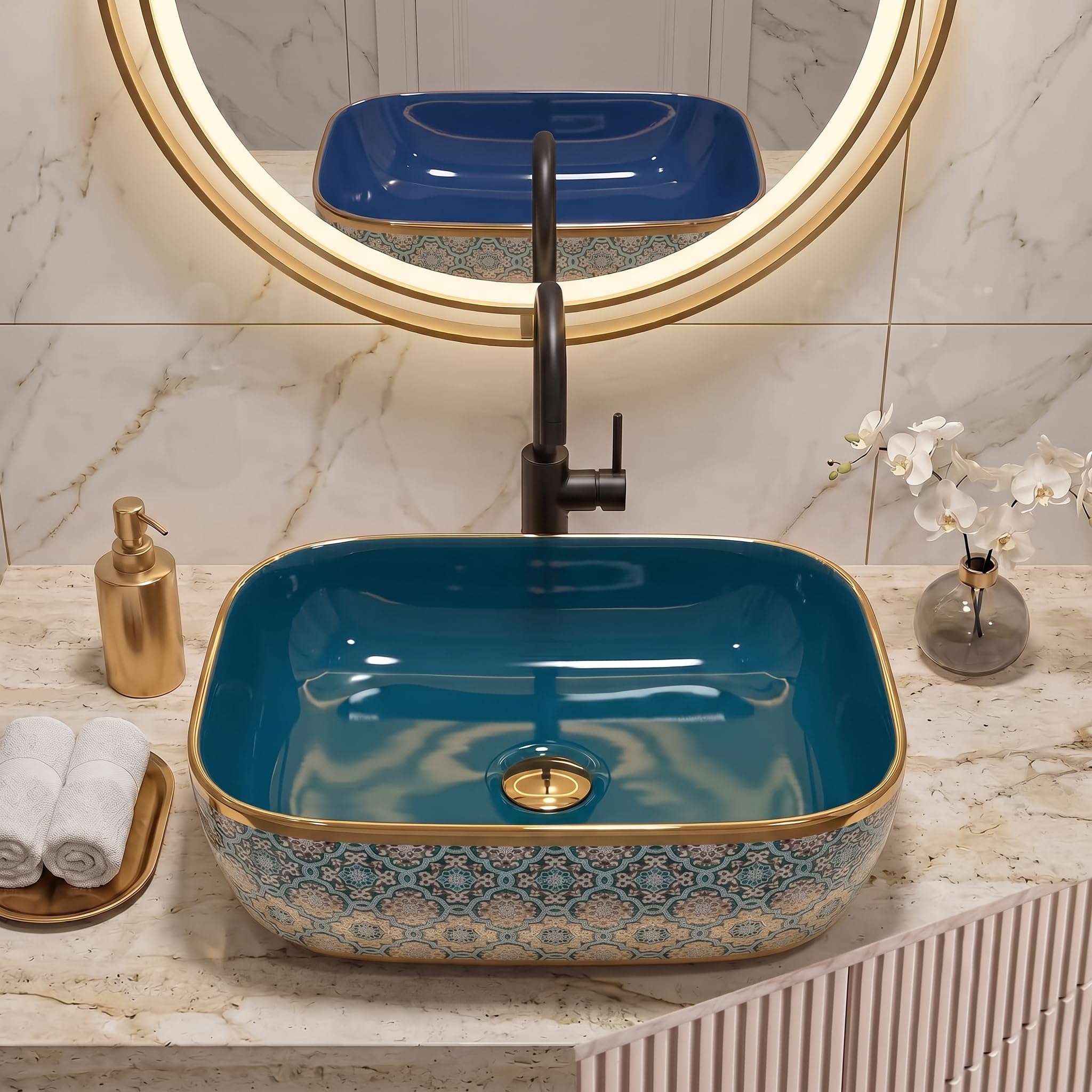 BASSINO Table Top Wash Basin - Glossy Blue & Gold -5 BASSINO Table Top Wash Basin - Glossy Blue & Gold -5