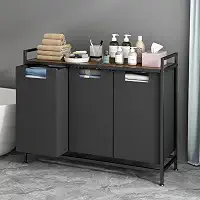 Cesto de Roupa Suja de 3 Sacos, Cesto de Armazenamento de Roupas com Tampa, Espaco de Armazenamento Extra na Parte Superior e Sacos de Roupa Removíveis Cesto