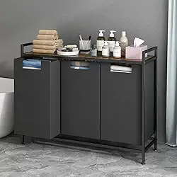 Cesto de Roupa Suja de 3 Sacos, Cesto de Armazenamento de Roupas com Tampa, Espaco de Armazenamento Extra na Parte Superior e Sacos de Roupa Removíveis Cesto