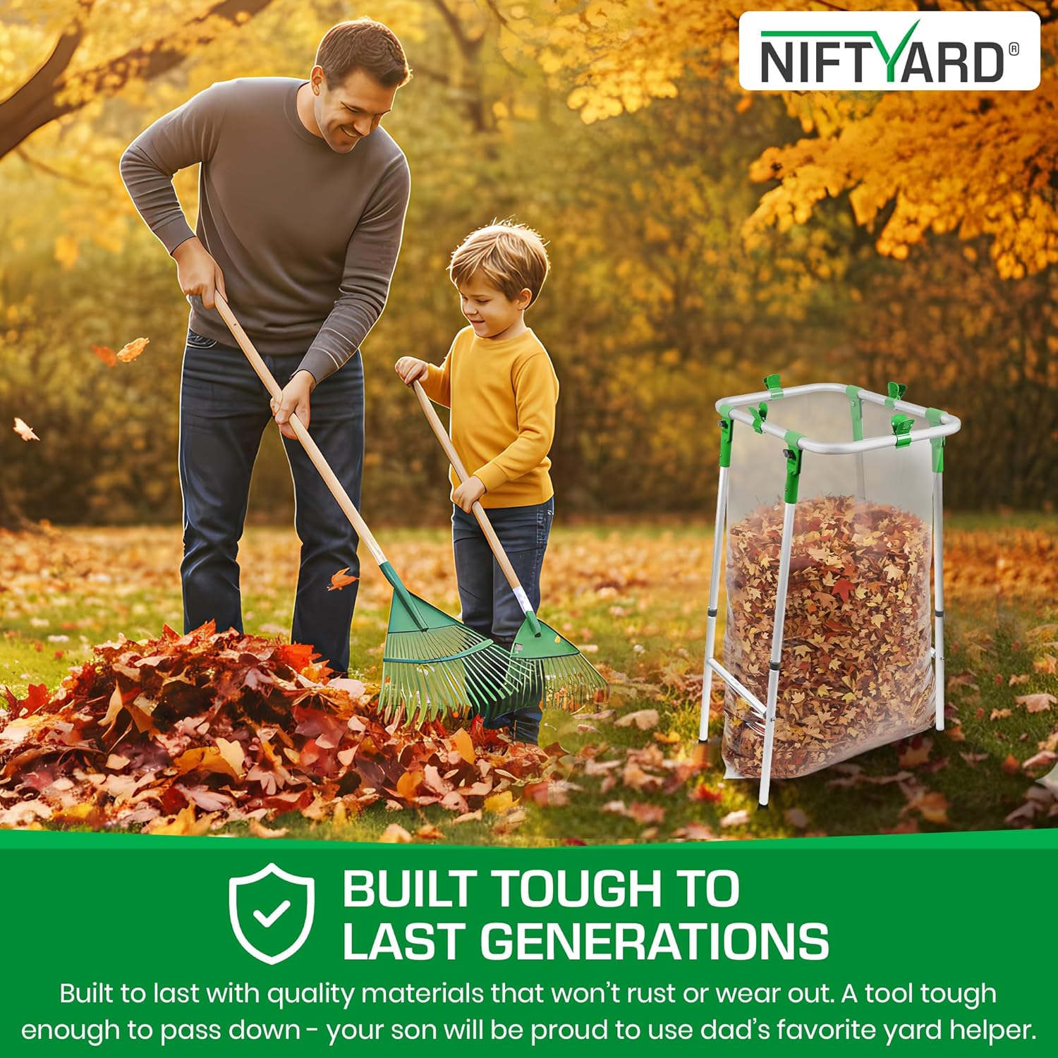 Adjustable & Foldable Leaf Bag Holder, for 33-55 Gallon Plastic & Paper Bags, No Tools Needed for Assembly, Works on Slopes, Trash Bag Stand, Yard & Lawn Cleanup, Gardening, Camping, Parties - Image 9