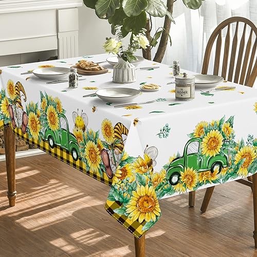 Miniatura 3 de Horaldaily Mantel de verano de primavera de 60 x 104 pulgadas, rectangular, mantel de girasol de acuarela de camión para decoración de fiesta,