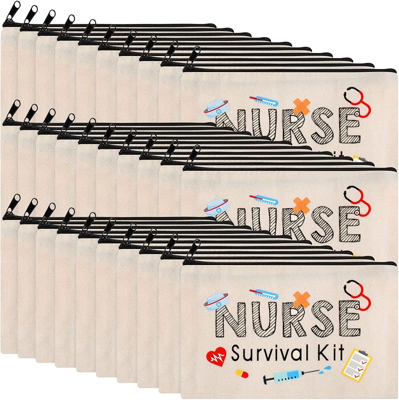 Kajaia 30 Necessaires de lona com zíper e estampa de letras, modelo retangular mini, bege