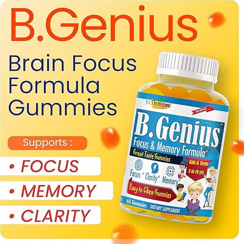 Miniatura 2 de B.Genius Focus Gummies para niños y adolescentes – Suplementos de concentración y atención para niños para memoria y concentración | Suplemento de