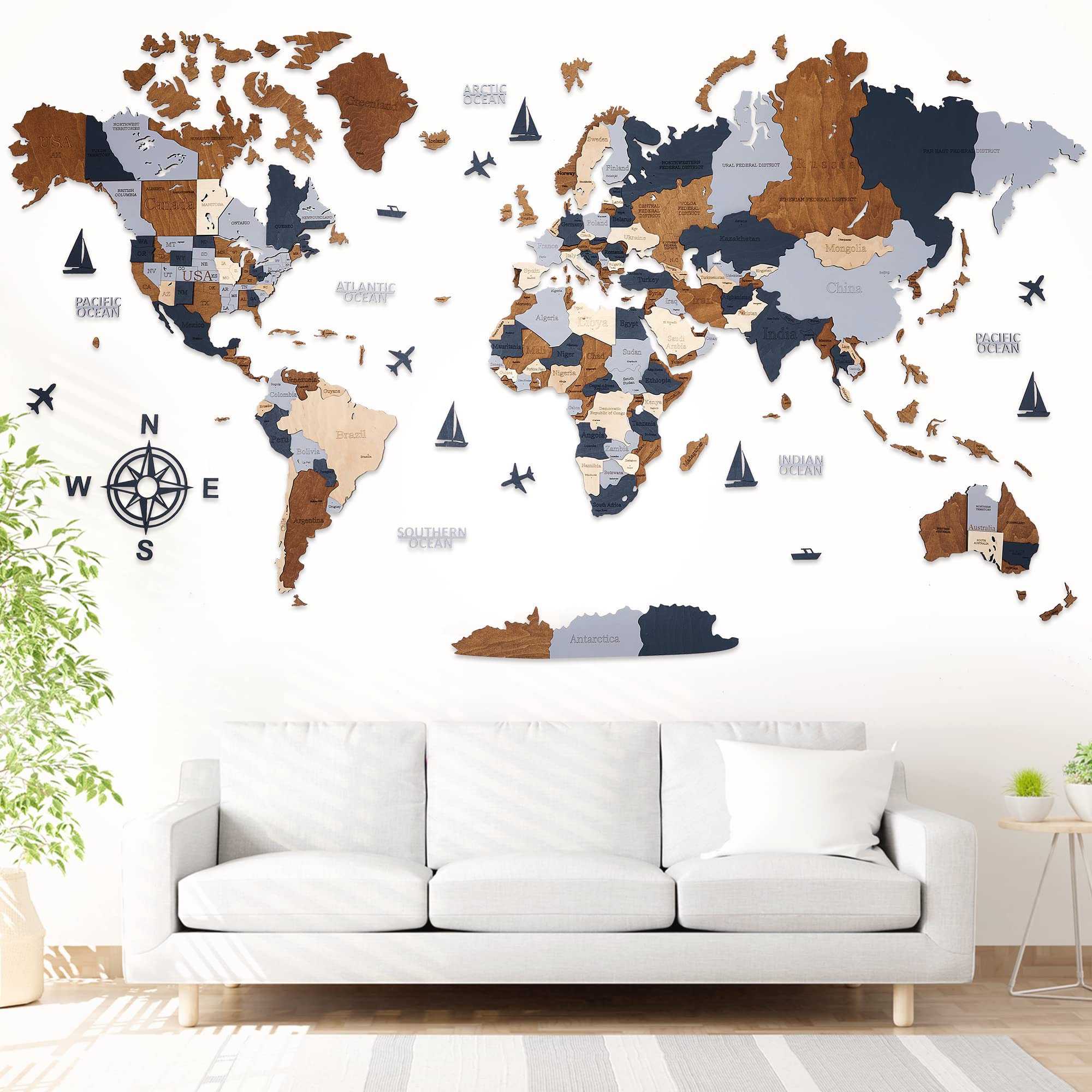 WOW WOOD Drewniana Mapa Świata - Italia (Ciemnobrązowy, 113.00 x 213.00 cms)
