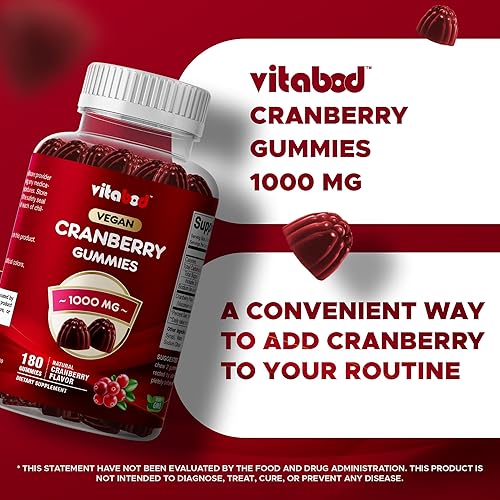 Miniatura 4 de VITABOD Suplemento para la salud del tracto urinario de arándanos 1000 mg 180 gomitas a base de pectina