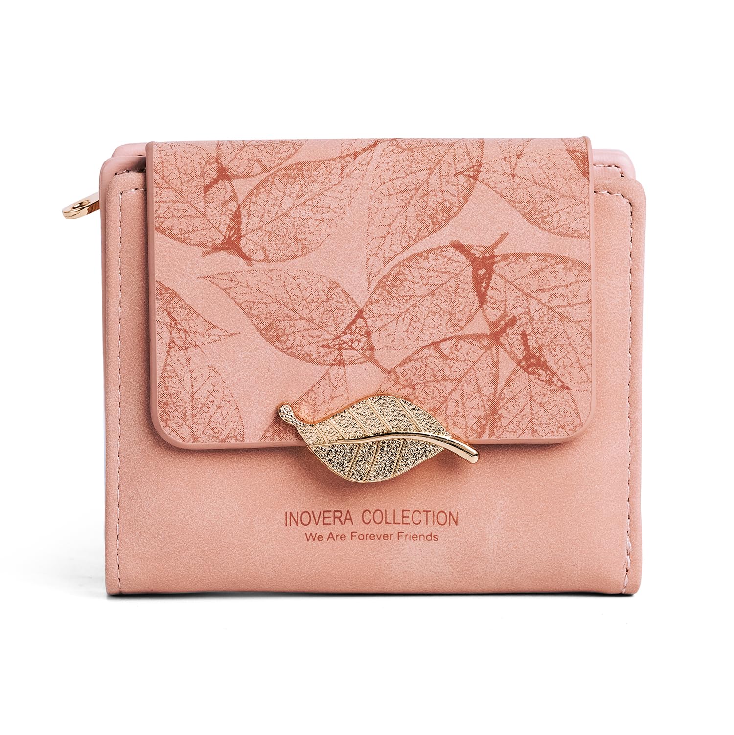 Tri-fold Wallet for Women | Stylish Cash, Cards Holder Ladies Leaf Wallets | Faux Leather Hand Purse (Rose Gold)-image-18