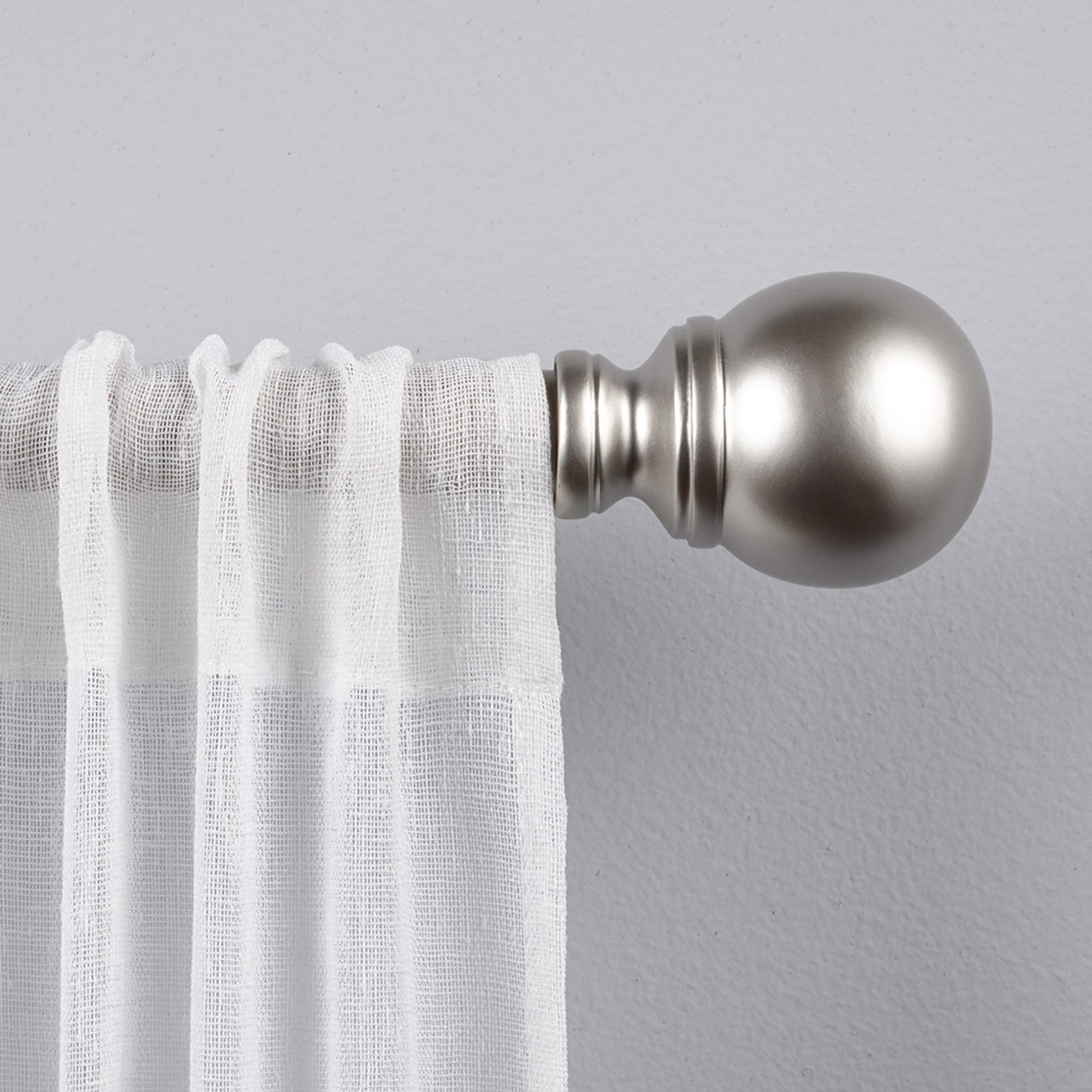 Exclusive Home Sphere 1" Curtain Rod and Coordinating Finial Set, Matte Silver, Adjustable 66"-120"