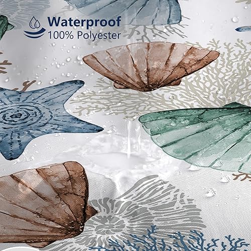 Miniatura 4 de MEHOFOND Cortina de ducha náutica costera, decoración de baño, diseño de estrella de mar, conchas marinas, cortina de ducha para baño, lavable y