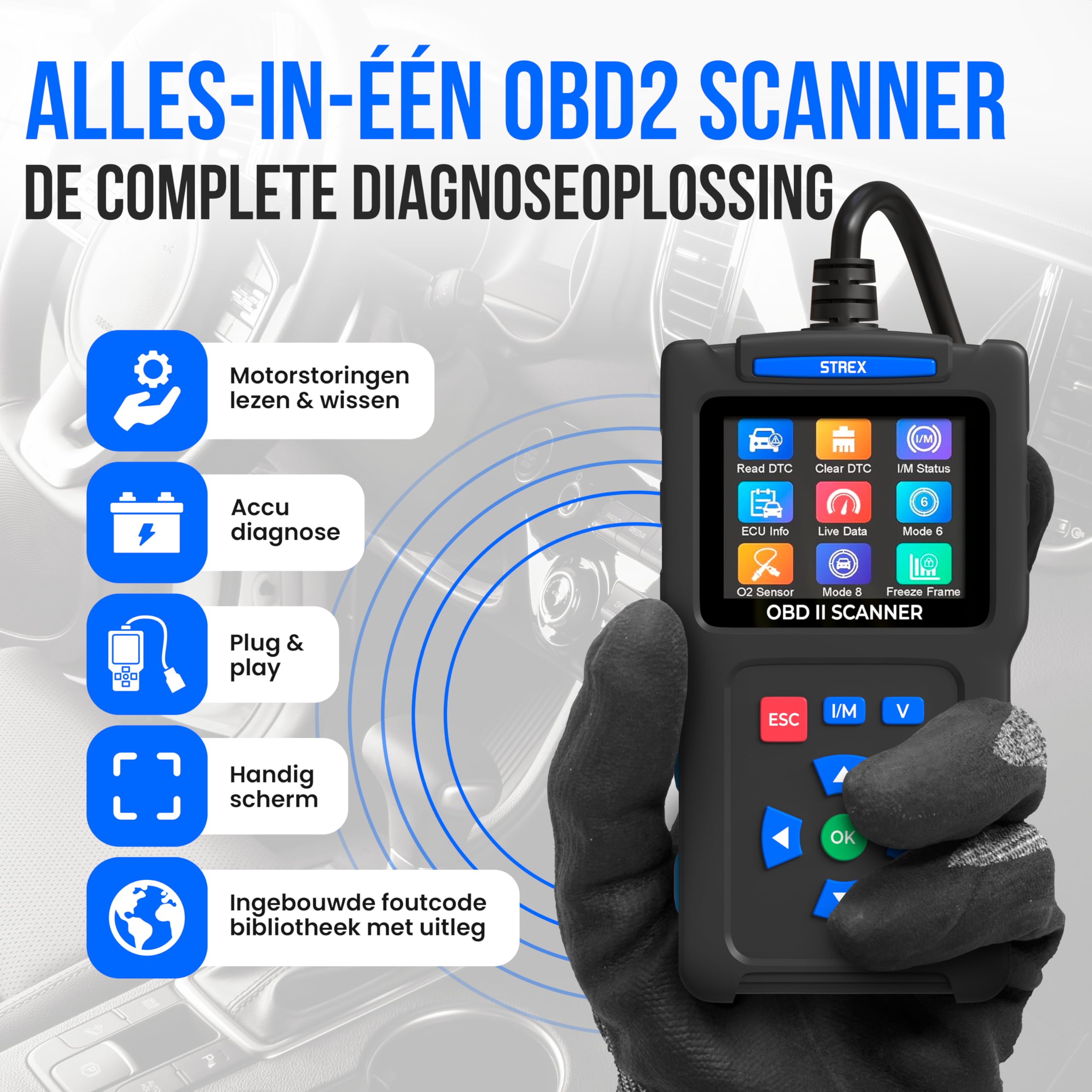 OBD2 Scanner Car Code Reader Plug and Play Ondersteuning Spanningstest Auto CAN Diagnose Scan Werkzeug lezen en Verwijderen Motorfoutcodes voor Alle OBDII Protocol Voertuigen Sinds 1996 (Oranje