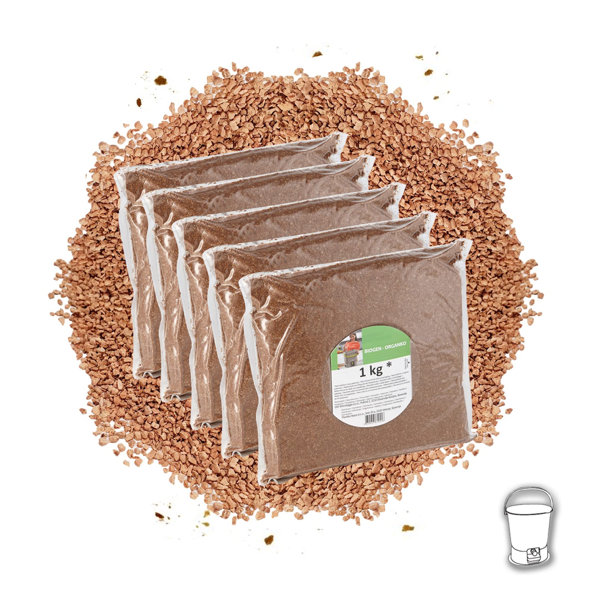 NATIV Bokashi Ferment | Fermentationshilfe für den Einsatz im Bokashi Eimer | Bokashi Kleie für Herstellung von Bokashi Kompost | 1 KG Beutel biologischer Kompoststarter (5er Set)