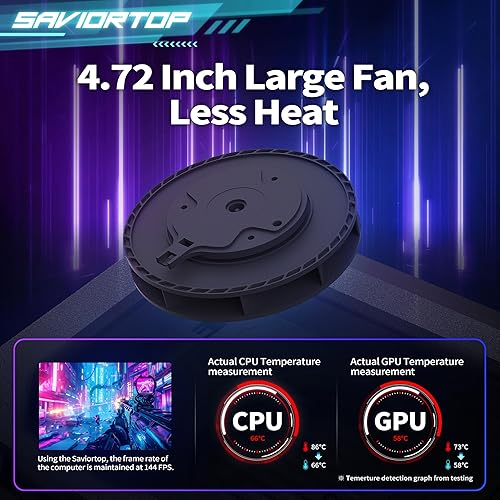 Miniatura 9 de Brook Saviortop - Almohadilla de refrigeración para laptop para videojuegos, enfriador de alta velocidad de 3500 RPM con ventilador turbo, soporte