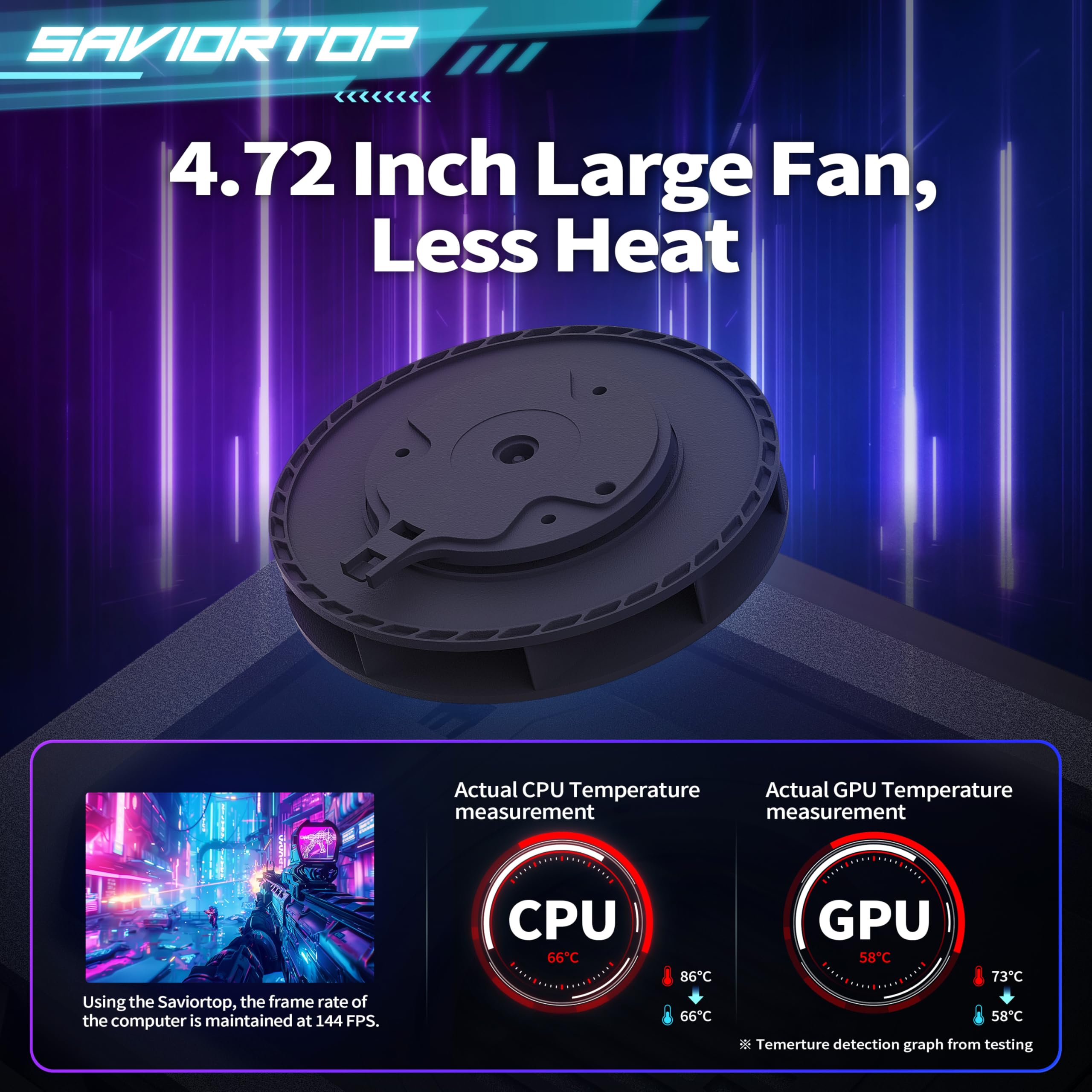 Brook Saviortop - Enfriador de laptop para juegos, almohadilla de refrigeración IC Core con ventilador turbo avanzado, enfriamiento rápido para portátiles de 10 a 19 pulgadas, velocidad ajustable,