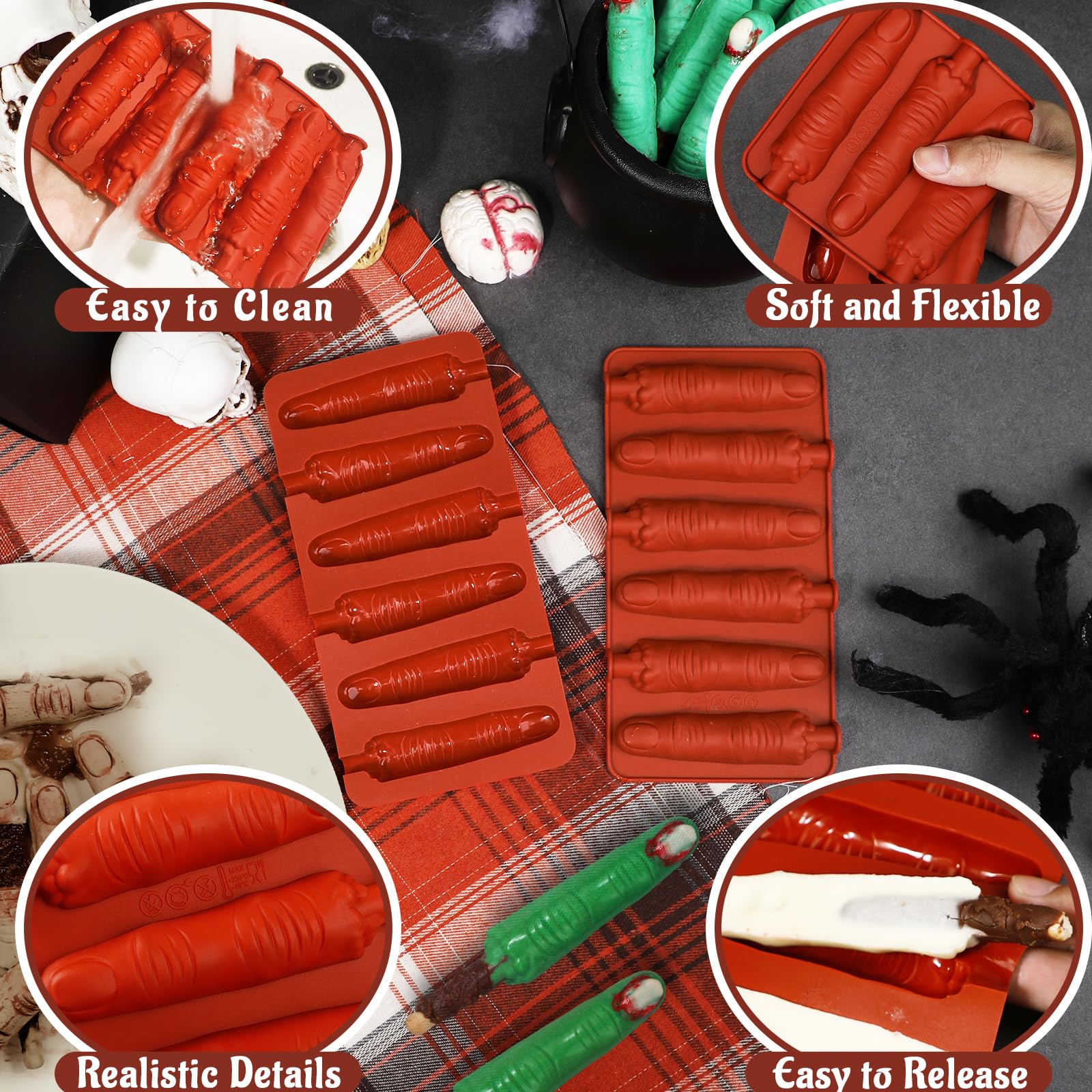 Webake Halloween Witch Finger Chocolate Mold, 6-Cavity Finger Pretzel Rod Molds for Chocolate, Pretzel, Cookie, Pack of 2 - Image 4