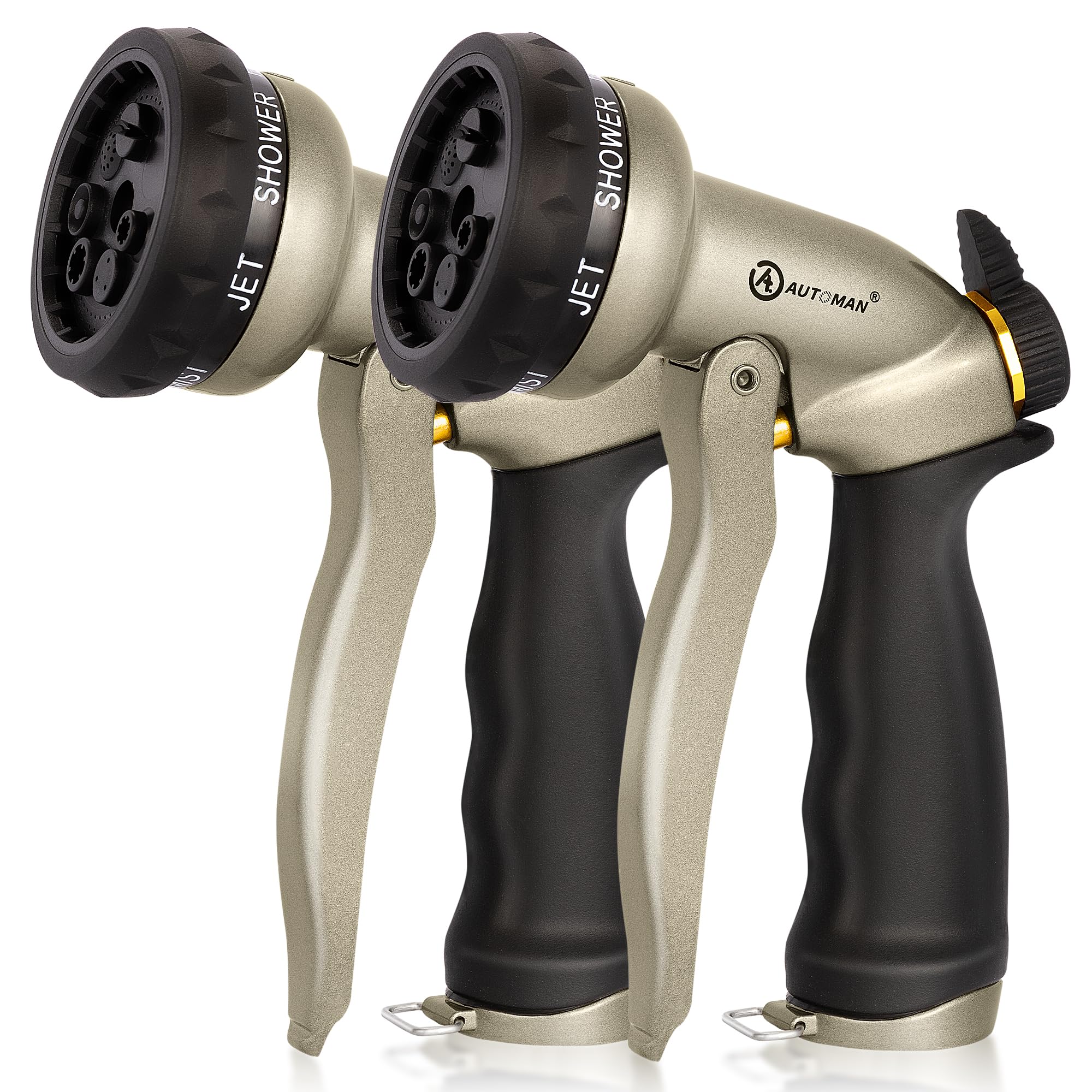 AUTOMAN Garden Hose Nozzle-7 Patterns Sprayer-2 Pack, Metal High Pressure Spray Nozzle, Heavy Duty Labor-Saving Design Water Hose Nozzle for Garden Watering, Car Washing, Window Cleaning, Pets Bathing