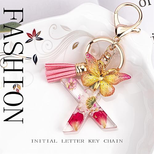 Miniatura 2 de Lindos llaveros para mujeres y niñas, llaveros de letra inicial con borla de mariposa, dije para bolso, mochilas, bolsos de mano