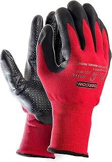 Oregon Luvas de trabalho vermelhas, luvas de nitrilo e nylon elástico, luvas de segurança unissexo para homem e mulher,...