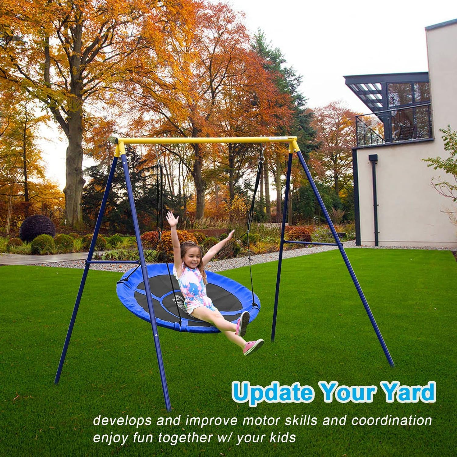 Buy Swing Set43” Saucer Tree Swing &71” High A Frame Swing Stand