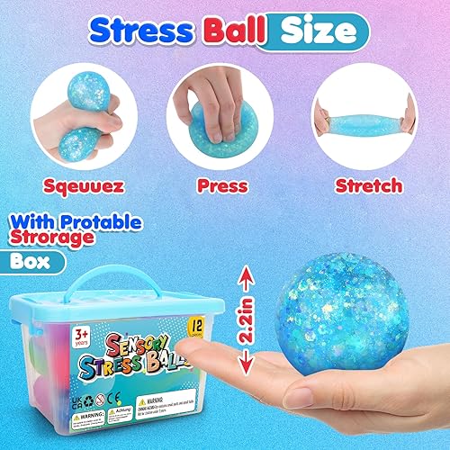 Miniatura 4 de Bolas de estrés Fidget Sensory Toys paquete de 12 bolas estrujables para el estrés para niños de 3 a 12 años - Pelota sensorial de terapia de manos