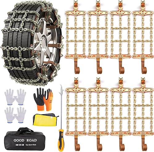 AutoChoice 8 paquetes de cadenas de nieve para automóvil, cadenas de neumáticos antideslizantes de emergencia con acero de manganeso grueso para