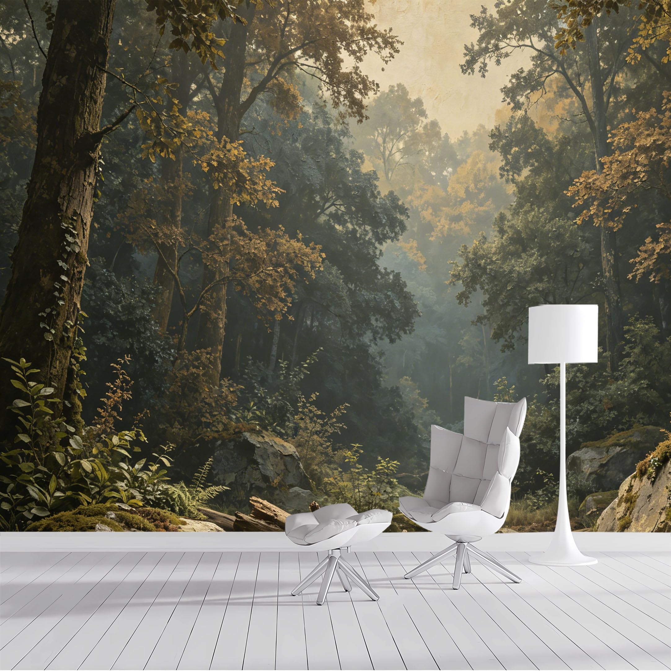 Custom Size Wall Mural Misty Forest Morning Landscape Woodland Path Nature Scenic Rustic Style SelfAdhesive Wall Fabric Removable Peel and Stick Wallpaper Wall Decor for Living Room Bedroom