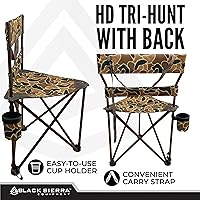 Vista 8 de Black Sierra XL - Taburete de caza con trípode plegable con marco de acero soporta 300 libras, silla de pesca resistente con soporte para tazas