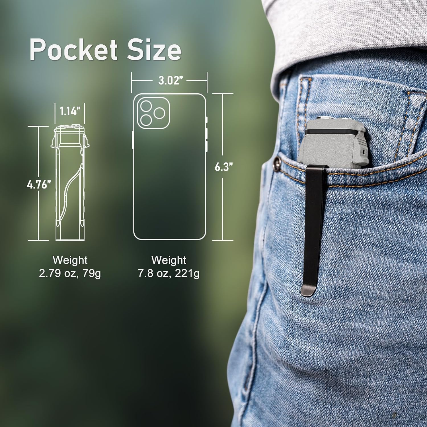 RovyVon E30 flashlight in a pocket, showing its compact size compared to a smartphone