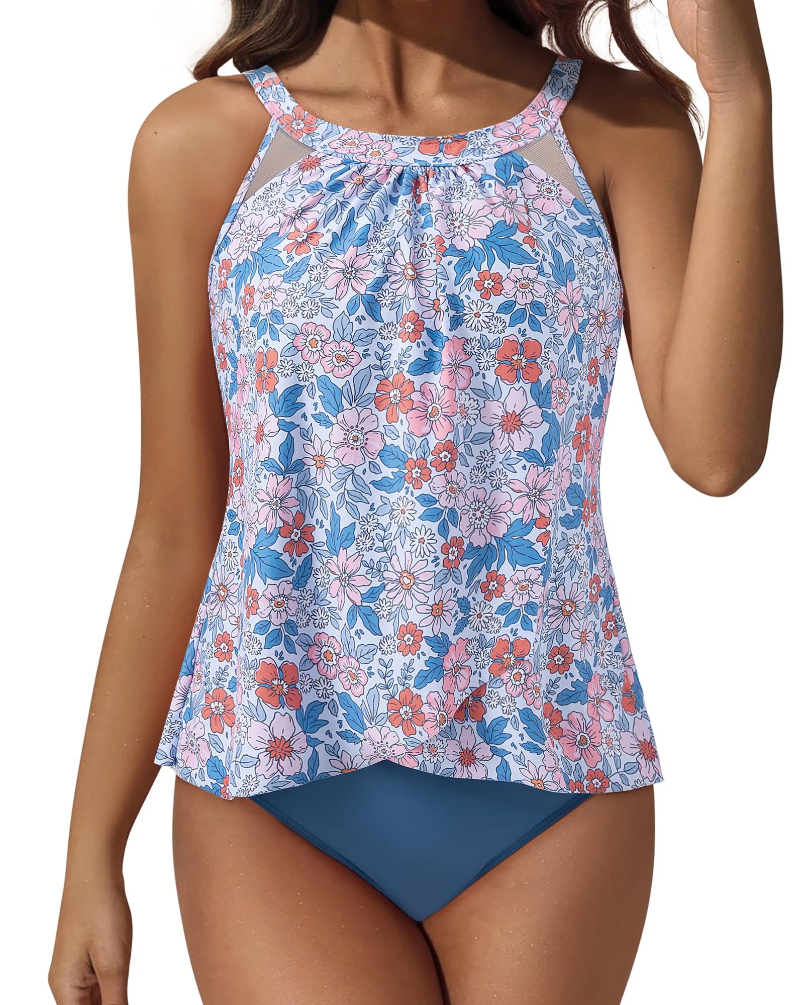 SUUKSESS Women Tummy Control Tankini Bathing Suit Ruffle High Waisted Swimsuit