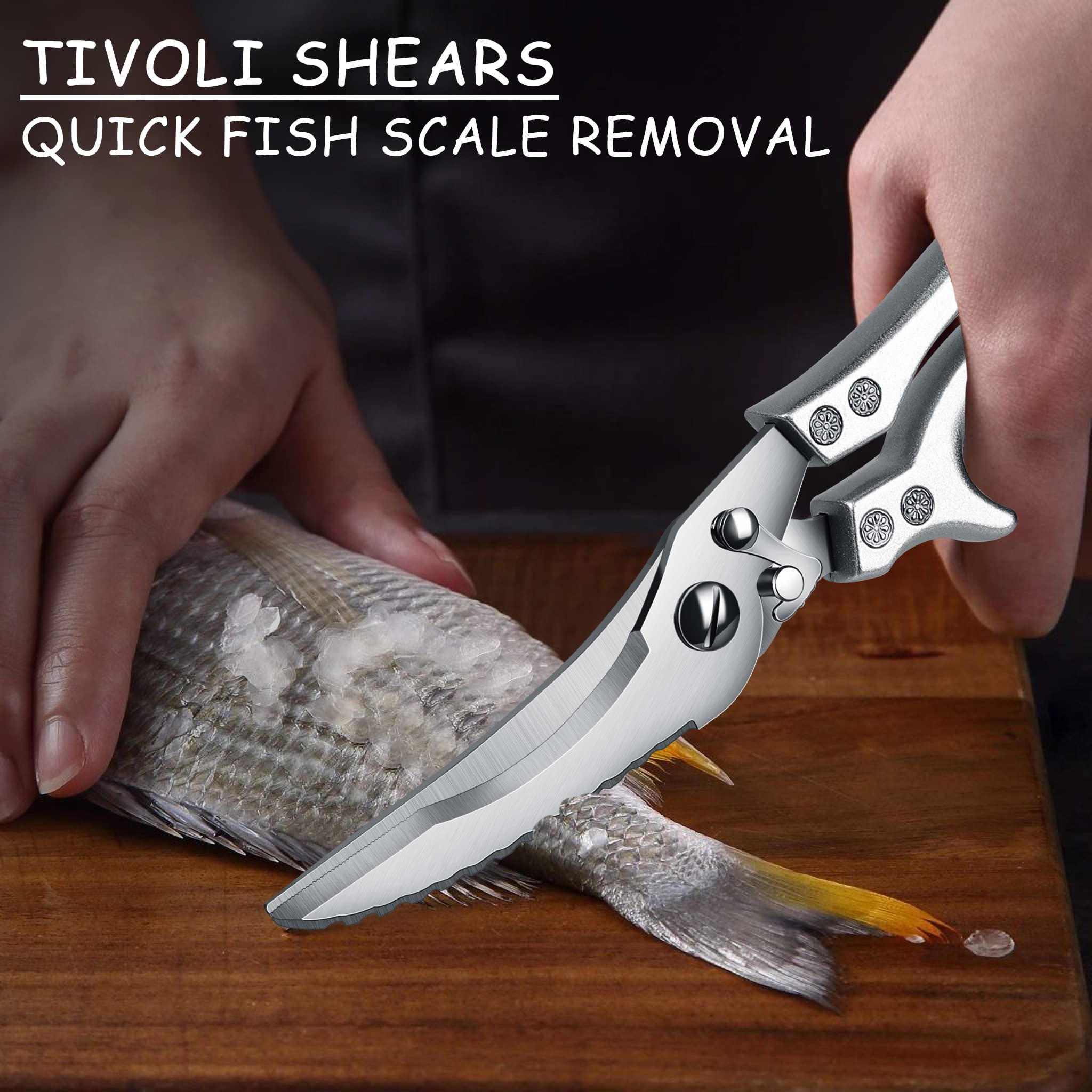 TIVOLI Ciseaux à Volaille Professionnels Ultra Tranchants en Acier Inoxydable – Ciseaux de Cuisine Multifonctions pour Poulet, Viande, Poisson et Légumes avec Étui de Sécurité et Boîte Cadeau
