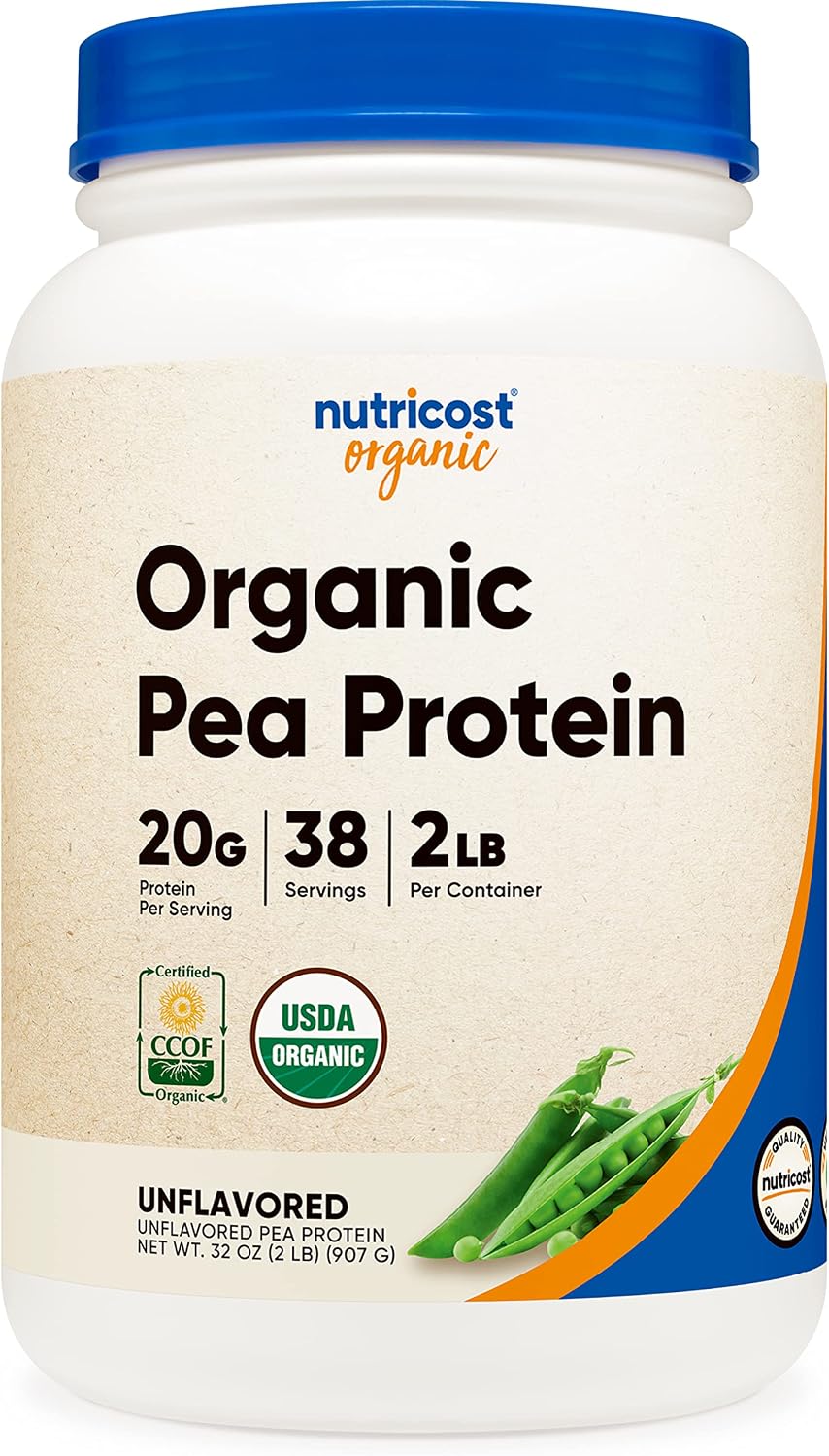 Nutricost Organic Pea Protein Isolate Powder (2LBS) - Unflavored, Certified USDA Organic, Protein from Plants, Vegetarian Friendly, Gluten Free, Non-GMO