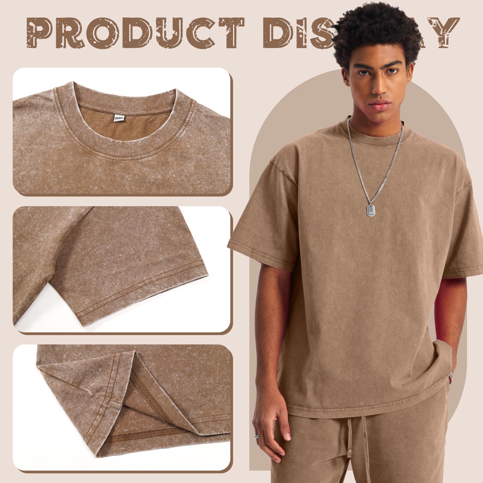 Herren Oversized T-Shirt Pack Rundhals Basic Kurzarm Oberteil Sommer Retro Washed Top Vintage Casual Tee Shirts