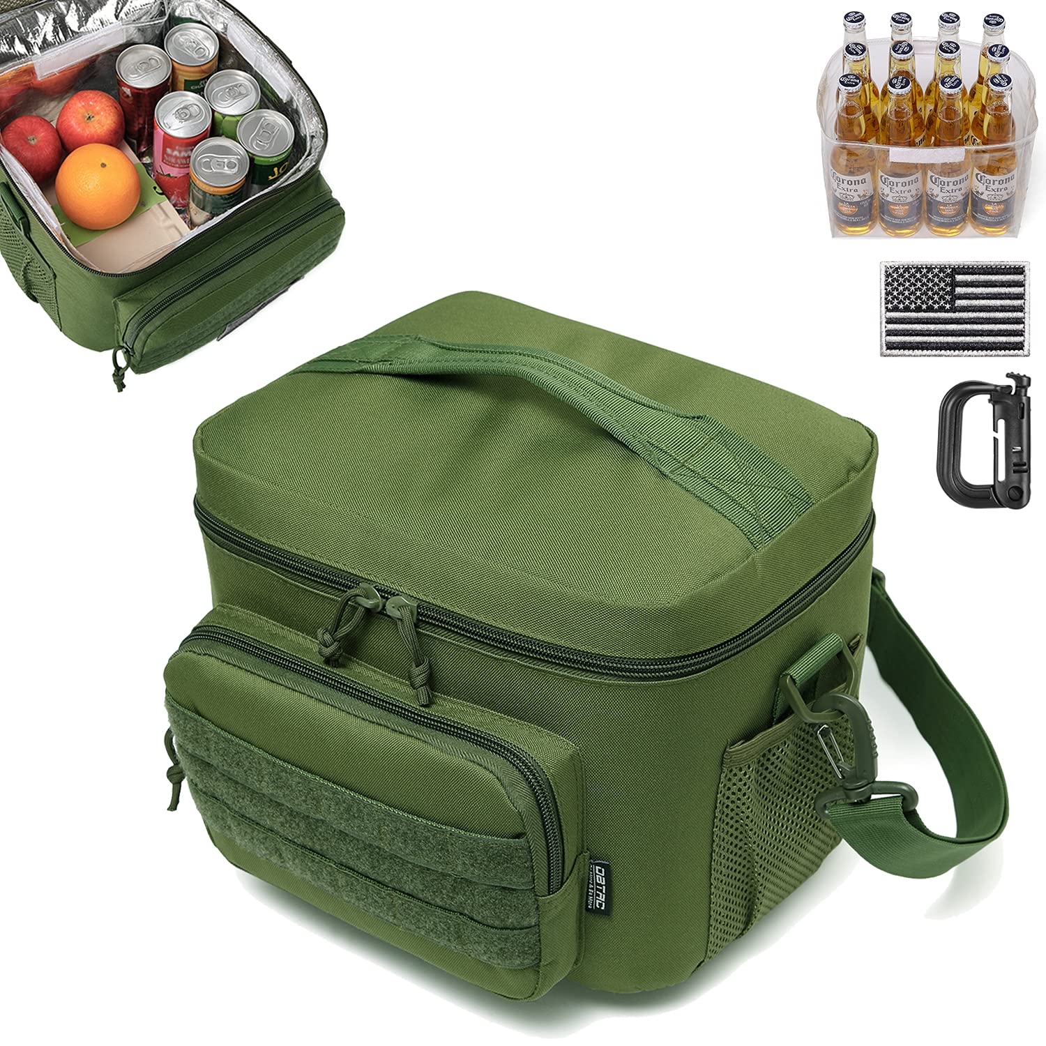 DBTAC Tactical Lunch Bag Large | Reusable Insulated Cooler, Office Work Travel Picnic Beach Lunchbox Organizer with MOLLE Webbing for Men/Kids | Easy to Clean & Leakproof Liner x2 Included (OD Green)