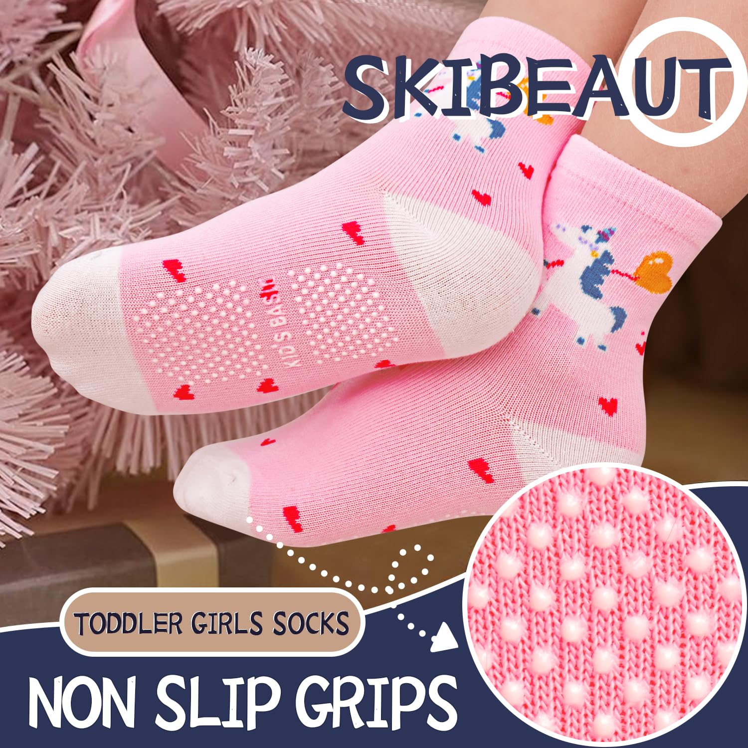 SkiBeaut Calcetines para bebés y niñas, 12 pares de calcetines antideslizantes con agarres para niñas pequeñas de 0 a 7 años