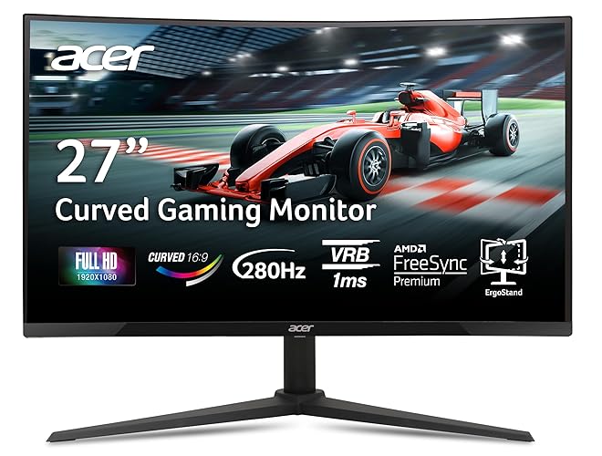 Acer Nitro 27 Inch 1500R Curved Zero-Frame Full HD (1920 x 1080) Gaming Monitor | AMD FreeSync Premium | Up to 280Hz Refresh | 1ms VRB | 1 x Display Port 1.4 and 2 x HDMI 2.0 Ports | XZ270 - FHD 280Hz - 27-inch