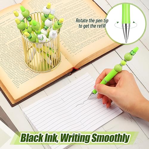 Miniatura 3 de Patelai Juego de 36 bolígrafos deportivos de plástico a granel con 72 cuentas de tenis, 72 cuentas de madera, 72 cuentas de diamantes de imitación,