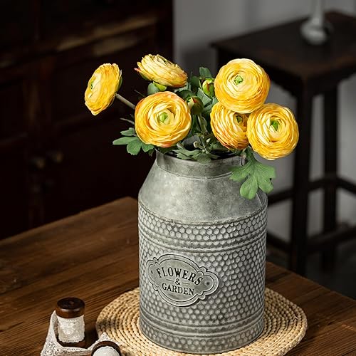 Miniatura 3 de Flores artificiales amarillas de ranúnculo con tallo de tacto real, flores de ranúnculo falsas (paquete de 10) (amarillo)