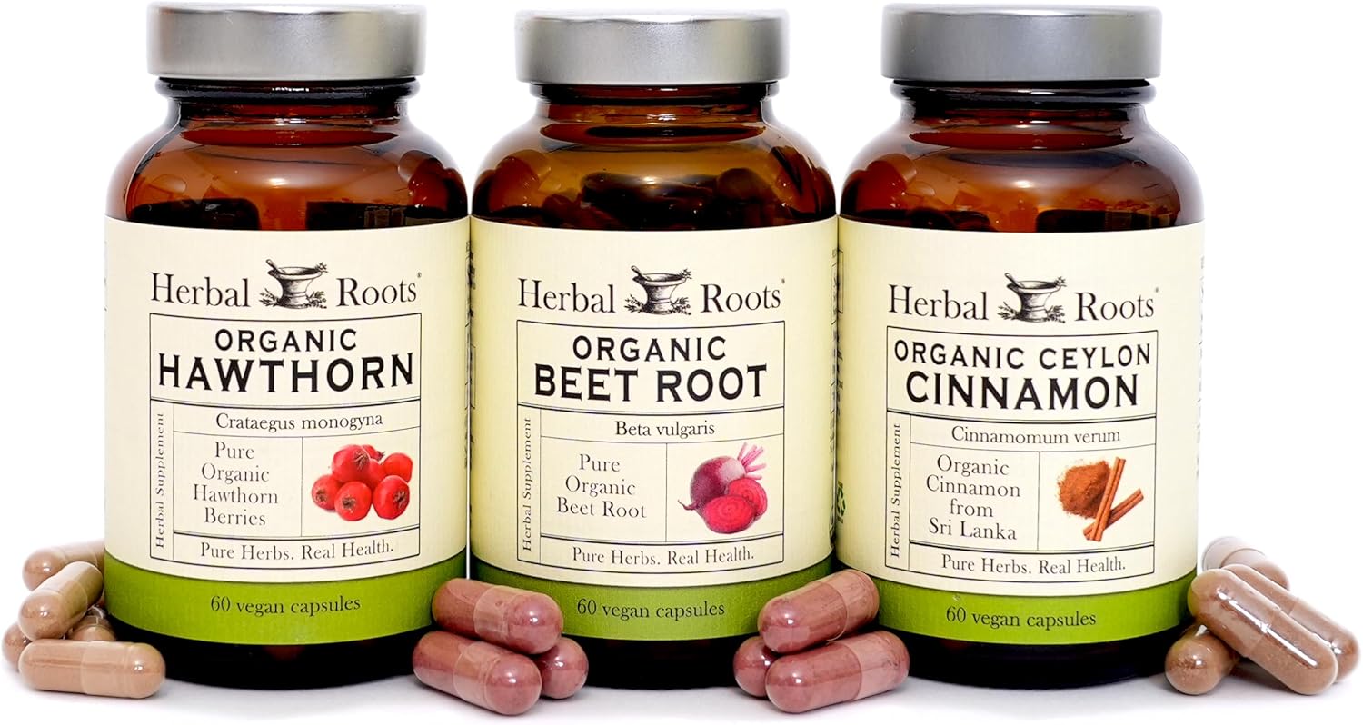 Herbal Roots Certified Organic Heart Health Trio, Hawthorn, Ceylon Cinnamon, Beetroot Herbal Supplements