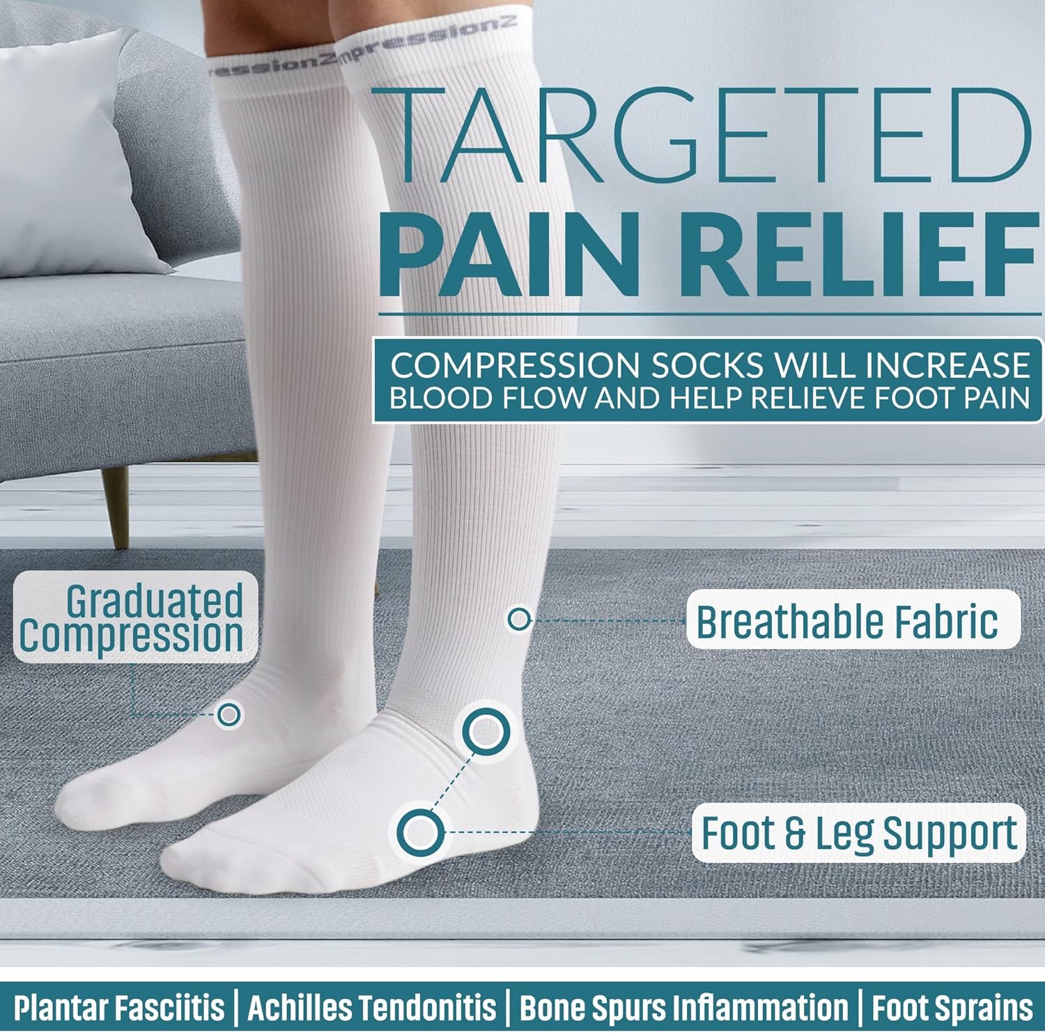 CompressionZ 30-40 mmHg Knee High Compression Socks Men & Women | Support Stockings for Travel, Nurses and Athletes - Image 3