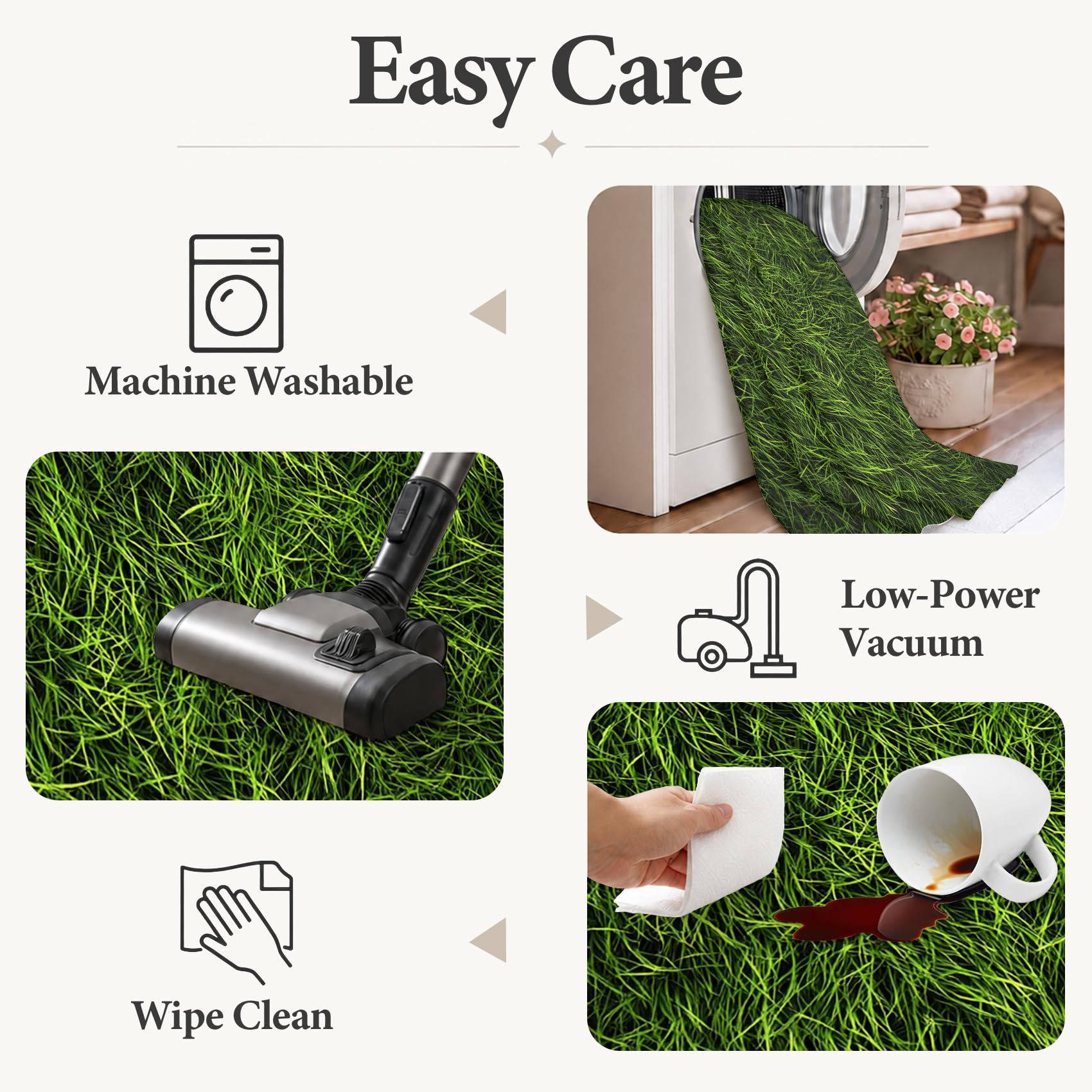 Générique Tapis Salon Herbe Vert 140x200cm Lavable en Machine Antidérapant