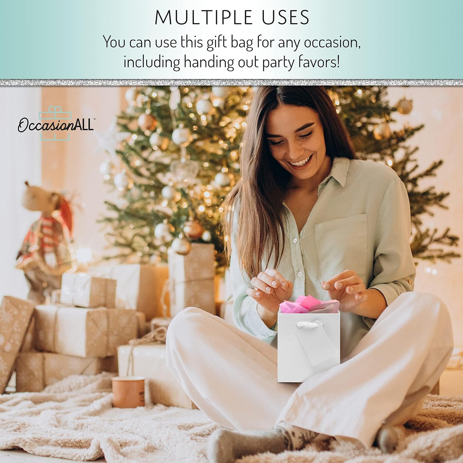 OccasionALL White Gift Bags, Mini Holiday Bags with Handles for Small Business, Shopping, Birthdays, Weddings, Bachelorette, Party Favors, Bulk, 4x2.75x4.5, 12 Pack - Image 4