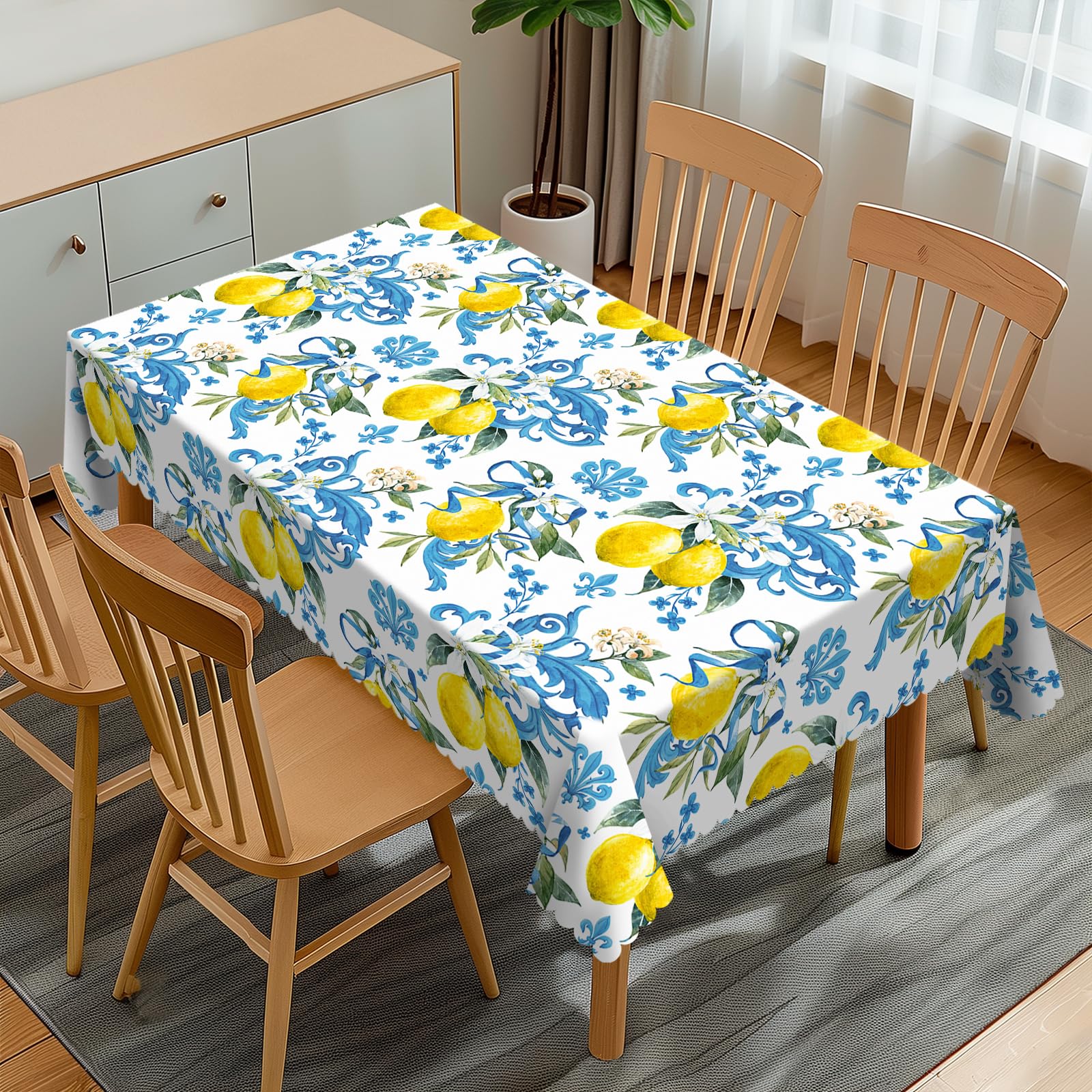 Nappes citrons imperméables 137x183cm : housse de table anti-tache de restaurant