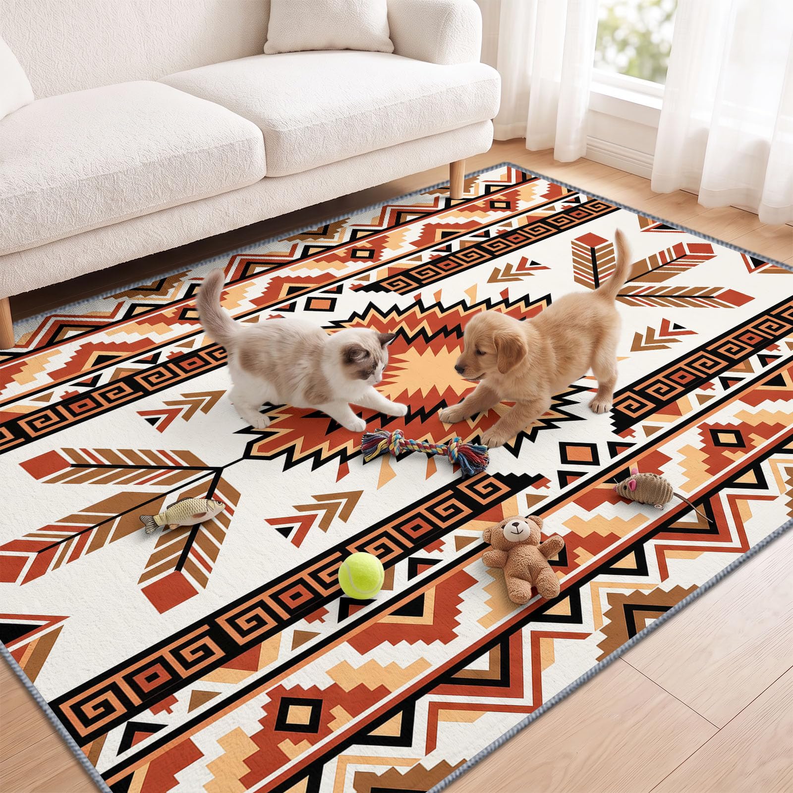 Totem Losange Dentelé Étoilé Tapis Salon Antidérapant Lavable 180x240cm