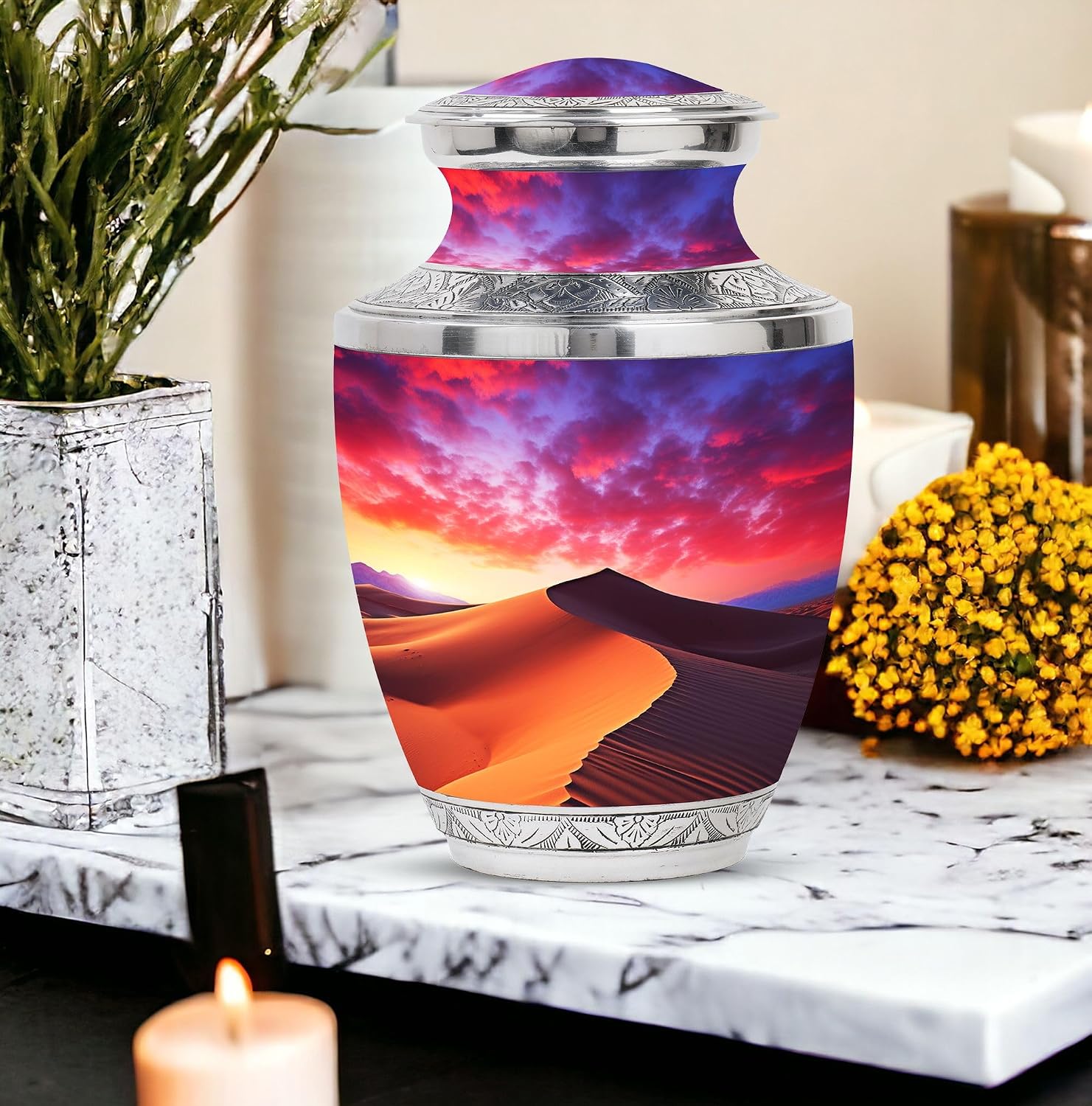 The Desert'S Fiery Breath at Sunset - Sunset Urn, Desert Sands Urn, Decorative Urn, Cremation Urns Adult Human, Urns for Human Ashes Extra Large - 10"
