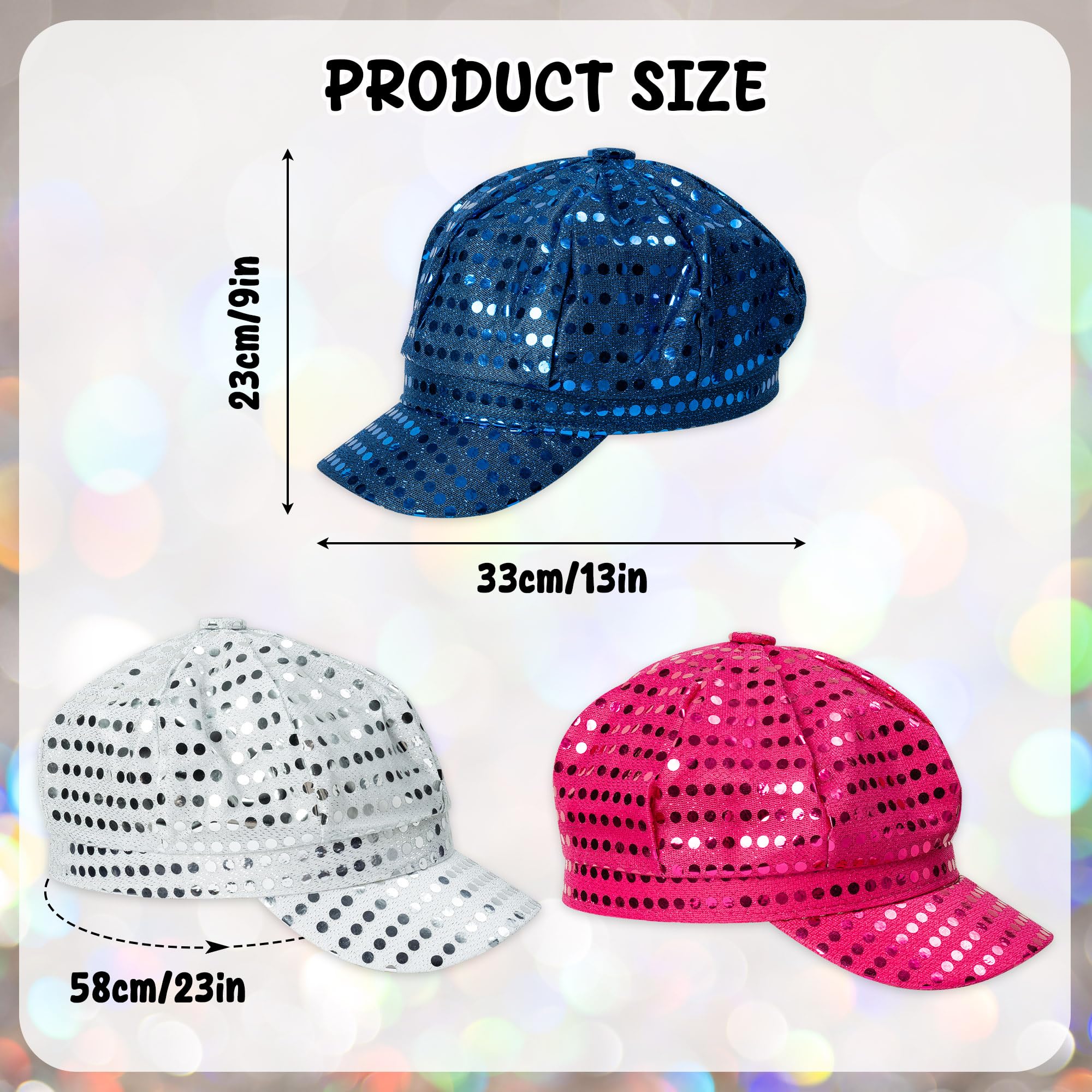 E1mity 70s Sequins Hat Abba Hat for Women 3PCS Blue Silver and Rose Glitter Disco Party Hats Fancy Dress Costume Accessories for Cosplay Retro Party Disco Hen Parties Night - Image 3